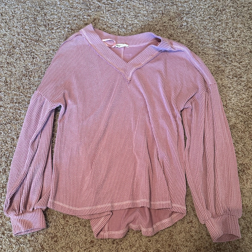 Women's Pink V-Neck Long Sleeve Top